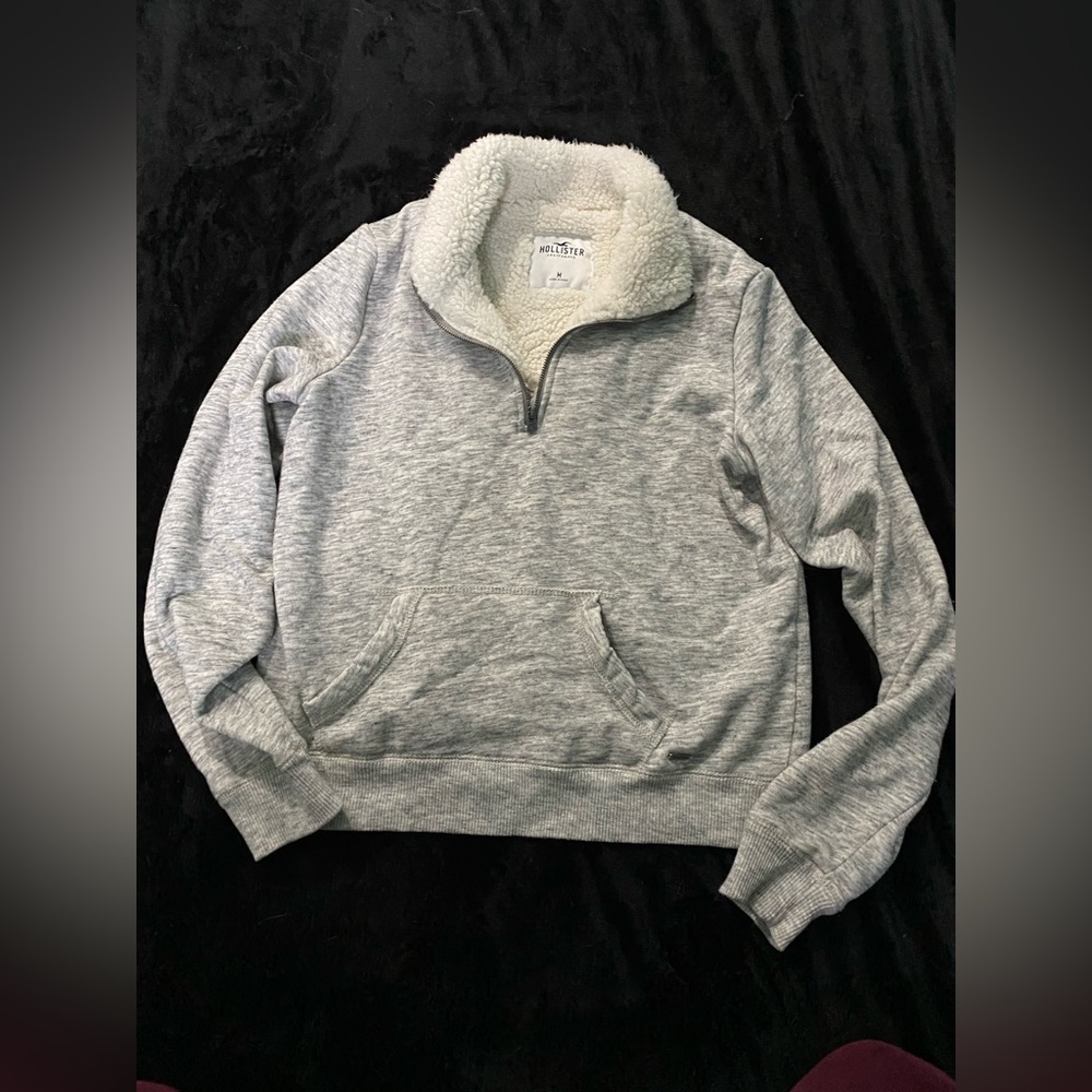 White and Gray Quarter Zip Hollister Sweater